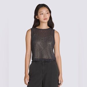 Vans Black Leopard Print Mesh Tank Top with Lettuce Hem Size Medium